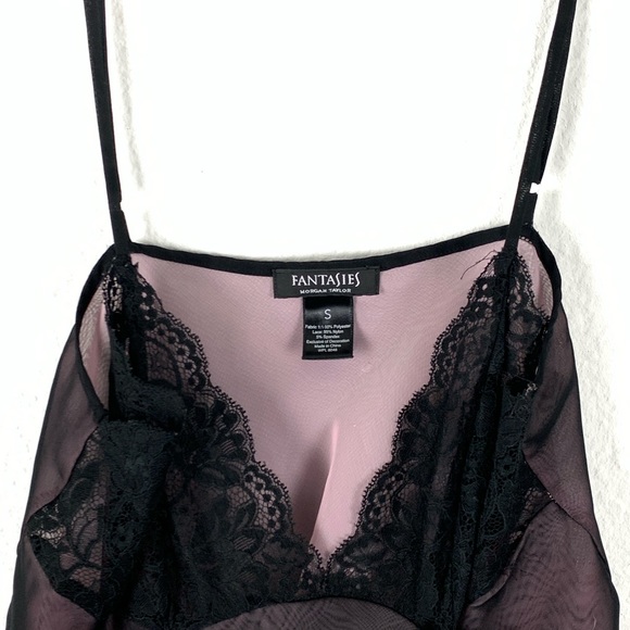 VINTAGE Fantasies chiffon Lace Slip pink black Sz S women’s sexy lingerie Y2K - Picture 5 of 15